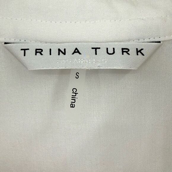 Trina Turk Bianca Blouse Long Balloon Sleeve Half Button Up Women Small White - Picture 4 of 9